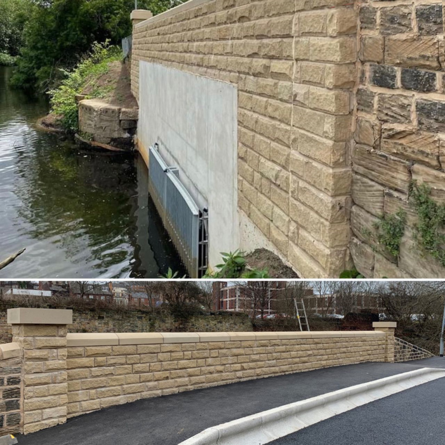 combined sheet pile and concrete headwall into the River Don