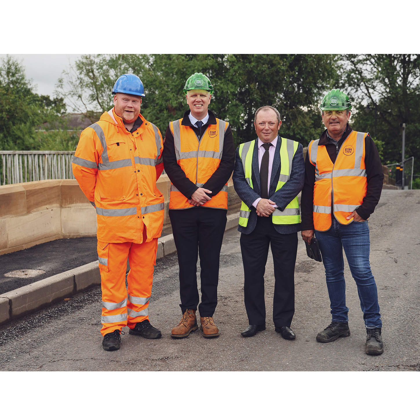 Kirk Lister, senior project manager from East Riding of Yorkshire Council, Mike Sherrard, construction manager for Esh Construction, Councillor Paul West, and Peter Styles, site manager for Esh Construction.