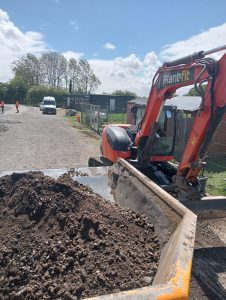 The car park was levelled using Dumpers and diggers