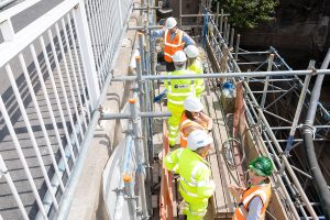 Extensive scaffolding was rigged over the River Hull