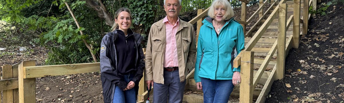 L-R Rachel Hanlon, Social Value Co-Ordinator at Esh Construction; Max Rathmell, Chair of Spen Valley Civic Society; and Caz Goodwill, Secretary of the Friends of Spen BeckMann Dam.