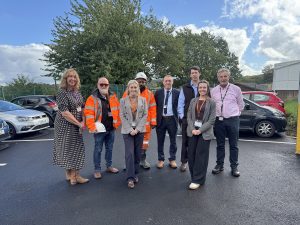Staff from Esh and Highbury School on resurfaced car park