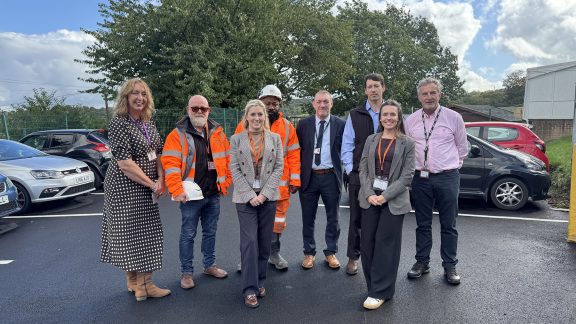 Staff from Esh and Highbury School on resurfaced car park