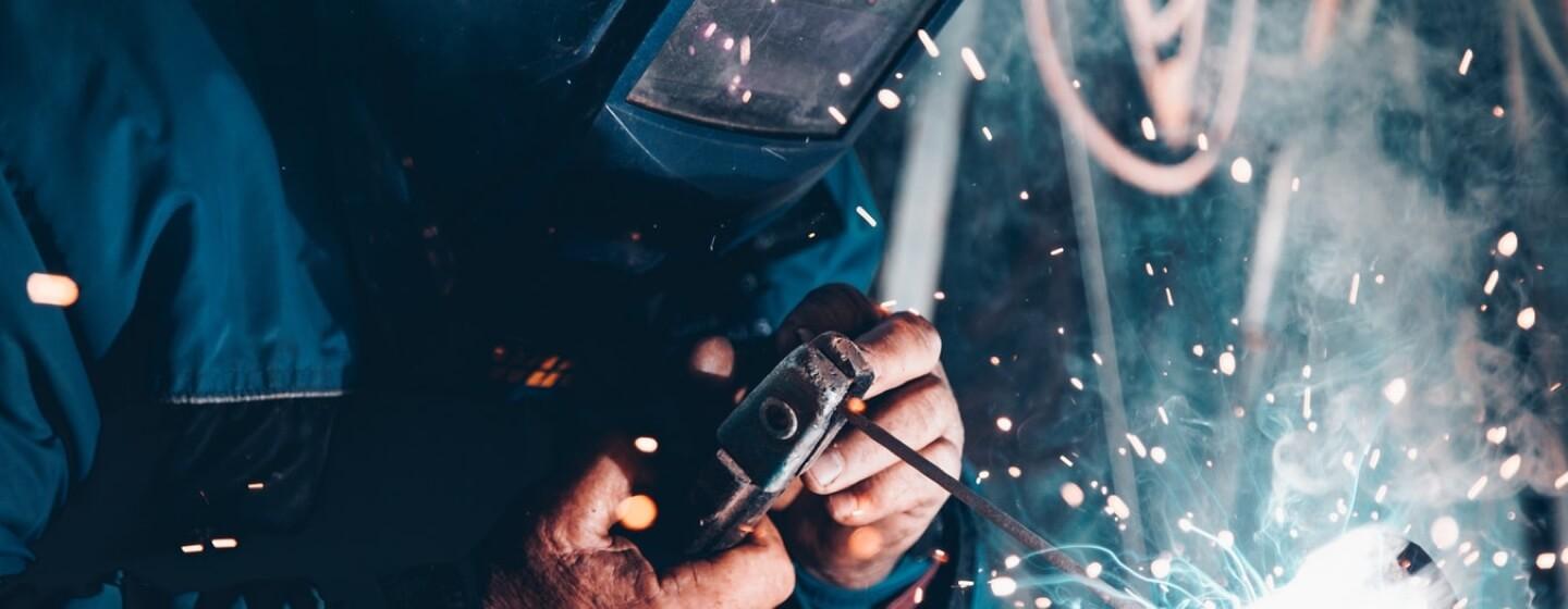 Welder welding steel