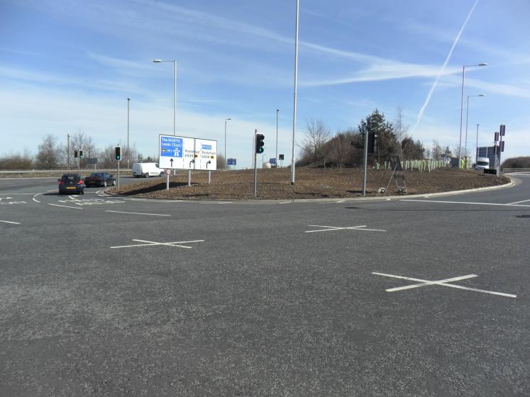M1 Junction 44 Pinch Point shows carriage way widening, resurfacing and better protection for long vehicles