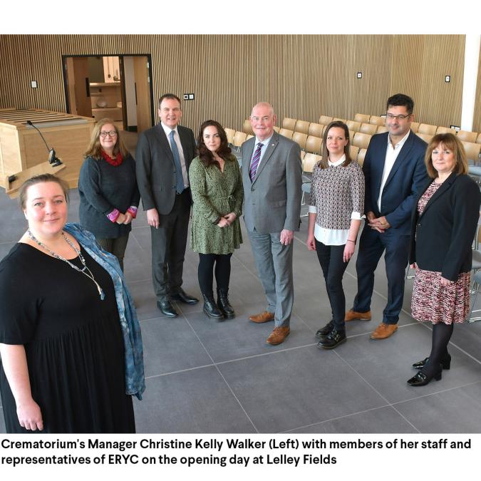 Crematorium's Manager Christine Kelly Walker (Left) with members of her staff and representatives of ERYC on the opening day at Lelley Fields