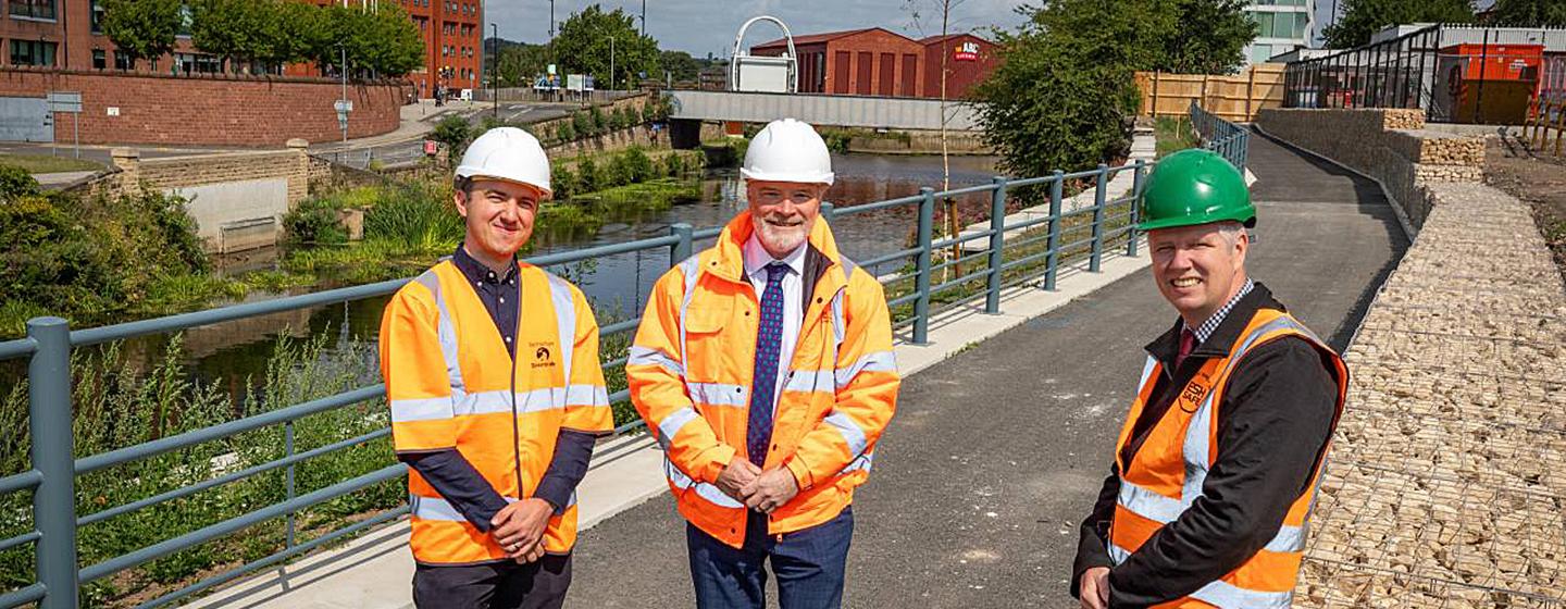 L-R Coun John Williams cabinet member for transport, jobs and the local economy at RMBC, Andrew Bramidge, strategic director for regeneration and environment at RMBC and Michael Sherrard, construction manager at Esh Construction and the new Rotherham river improvements L-R Coun John Williams cabinet member for transport, jobs and the local economy at RMBC, Andrew Bramidge, strategic director for regeneration and environment at RMBC and Michael Sherrard, construction manager at Esh Construction and the new Rotherham river improvements