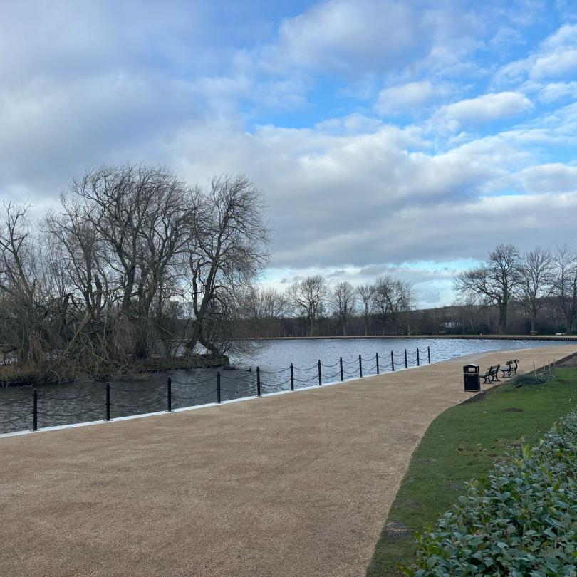 Pontefract Park Reservoir resurfaced banks