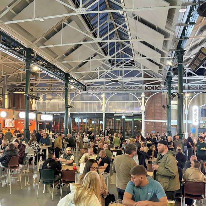 Customers enjoying a drink in the refurbished Goole Market Hall