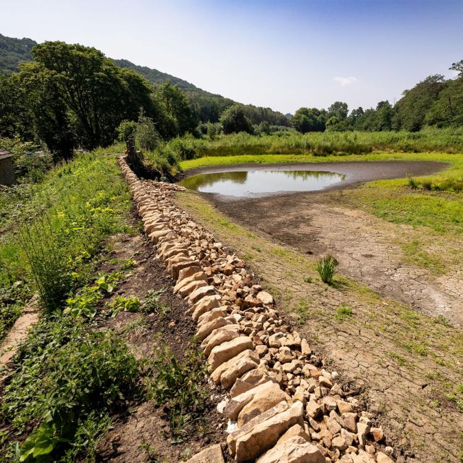 View along retaining wall at Abbeydale Dam