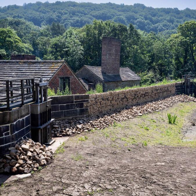 newly reconstructed wall at Abbeydale Dam